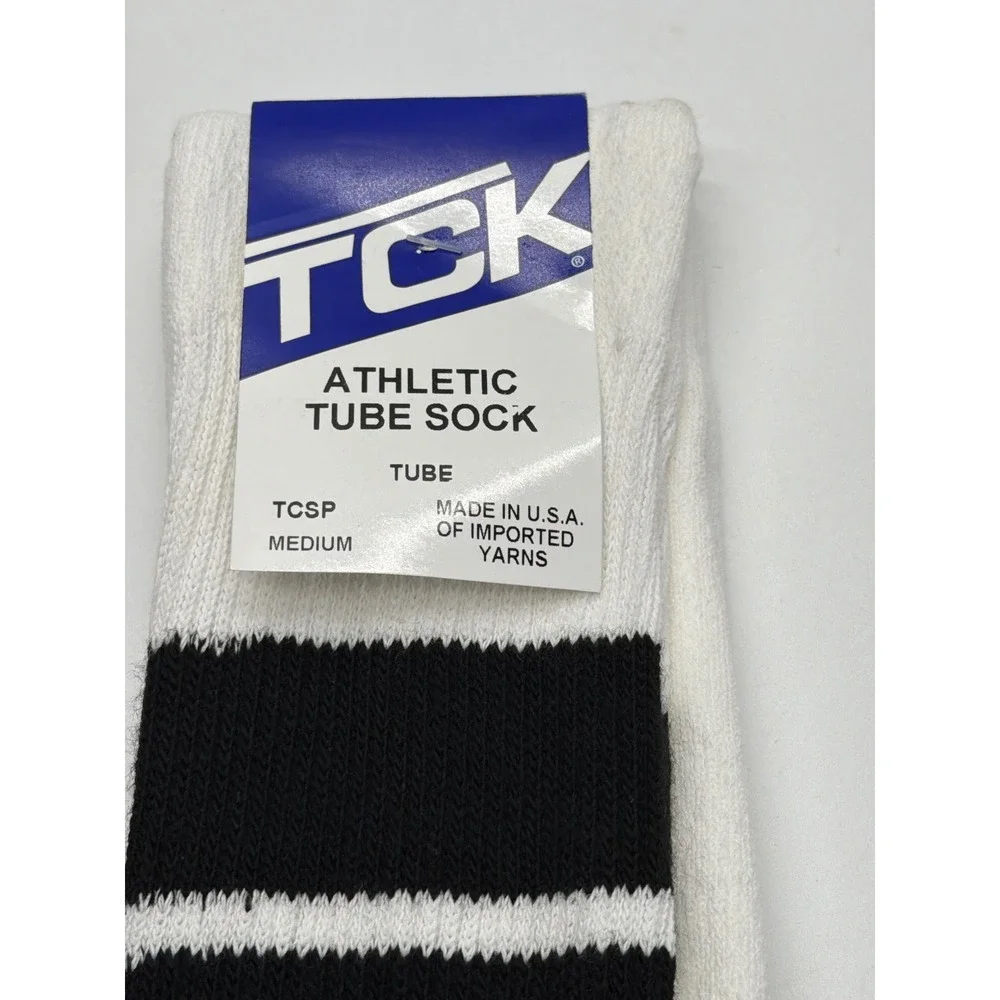 TCK Athletic Tube Socks Mens Medium White Black Striped TCSP Made in USA NEW